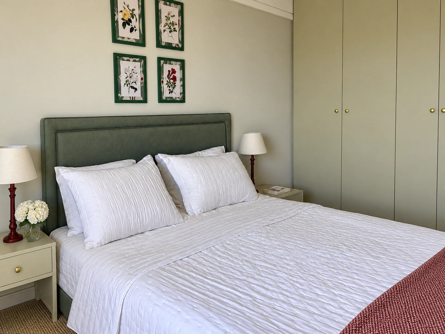 Cama e armário em verde suave